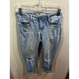 LEI Ashley Jeans Womens 5 Cuffed Straight Distressed Cottagecore Denim Casual